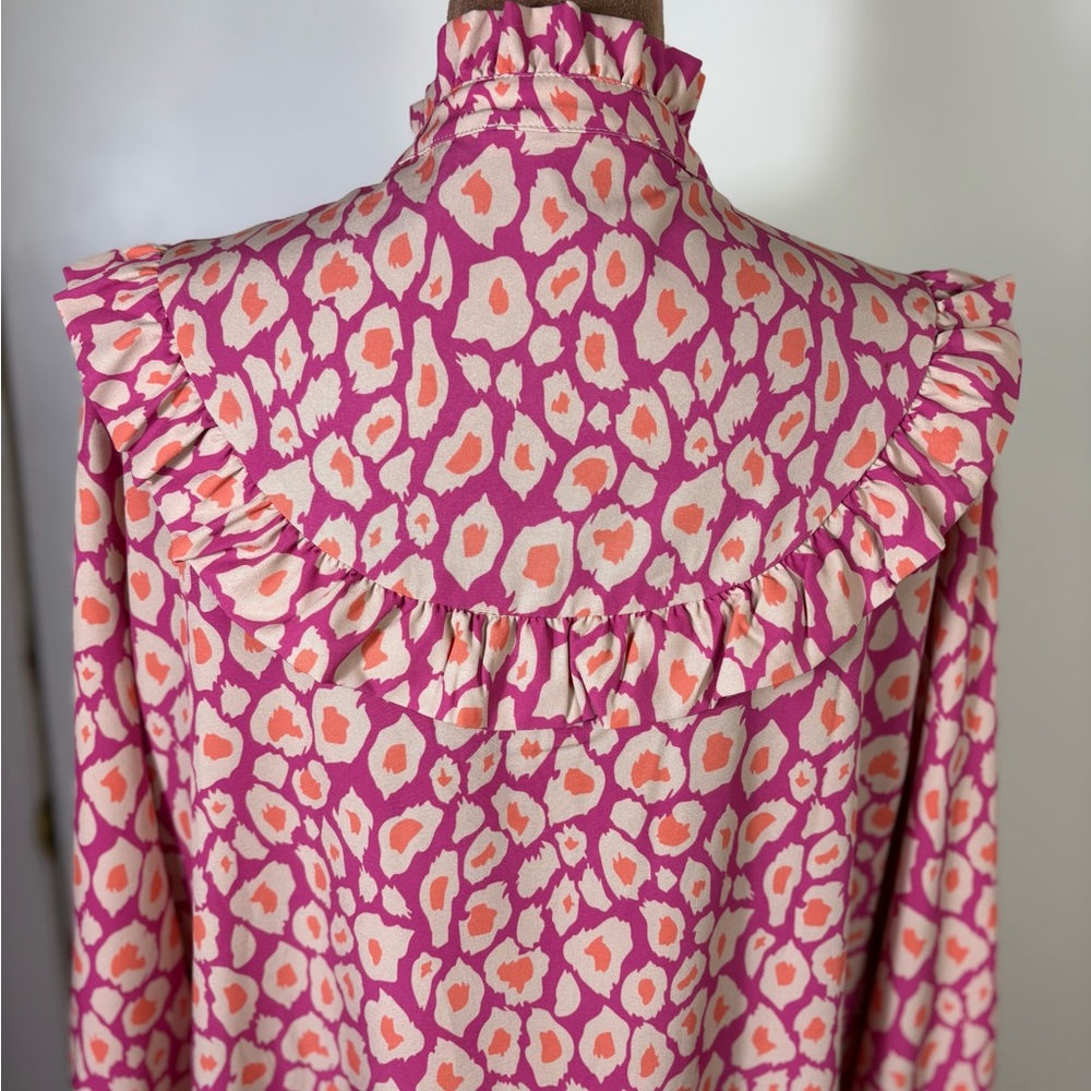 Michelle McDowell Women’s Sz L Printed Ruffle Collar Morgan Shift Dress pockets - Picture 6 of 8